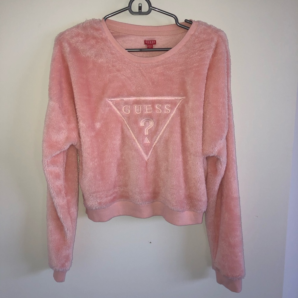 Guess pink furry sweatshirt